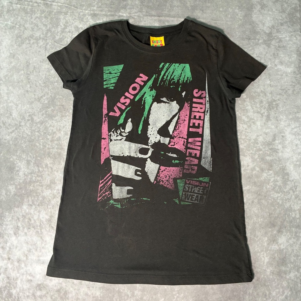 2008 Vision Street Wear Sweet and Sour Graphic T-Shirt Black Small indie sleaze
